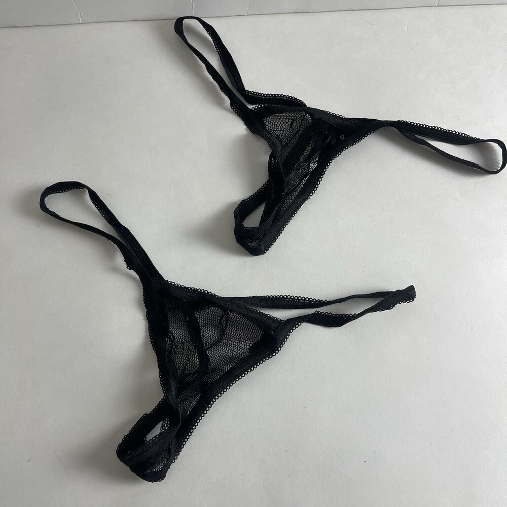2-pc Women’s Sexy Thong Panty‎ Sheer Lace Underpants Underwear Black Fits S-L